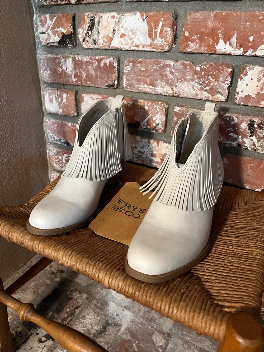 Frye Fringe Leather Ankle Boots in Cream